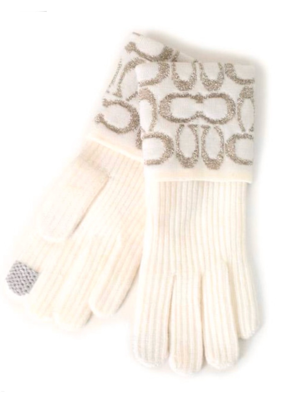 Coach Signature Lurex Cream Knit Tech Gloves NWT
